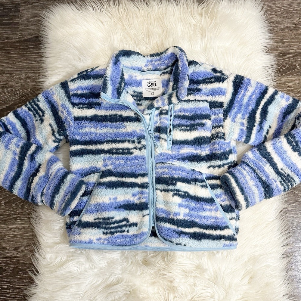 Athleta Girl So Toasty Tugga Sherpa Jacket Blue Full Zip Pockets‎ School